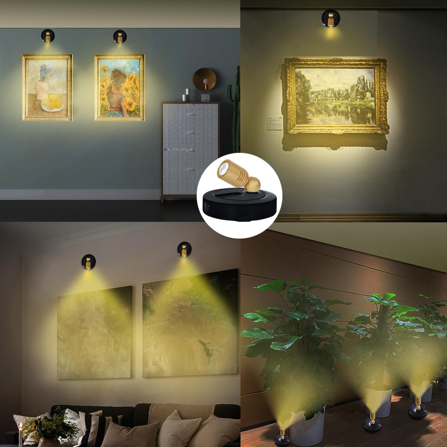 HAMVIDNE LED Spotlight, Battery Powered Spot Lights with Remote, Tree Up Lights Indoor, Dimmable Plants Spotlights, Picture Light for Wall Art Display Dartboard Painting Artwork Accent-2Pack