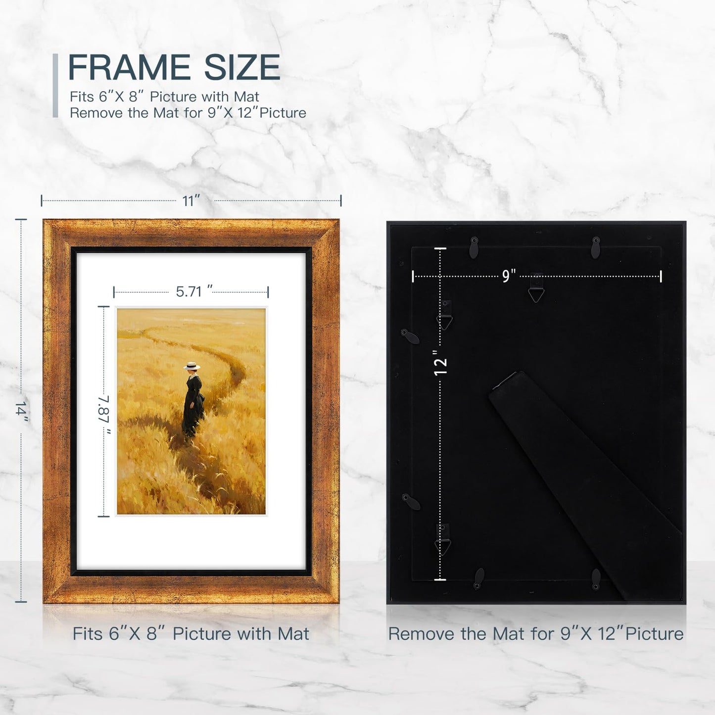 XUANLUO 9x12 Picture Frames Set of 4 Rustic Retro Photo Frame with HD Plastic Cover for Wall Mount and Tabletop Display Family Friends Wedding Gift