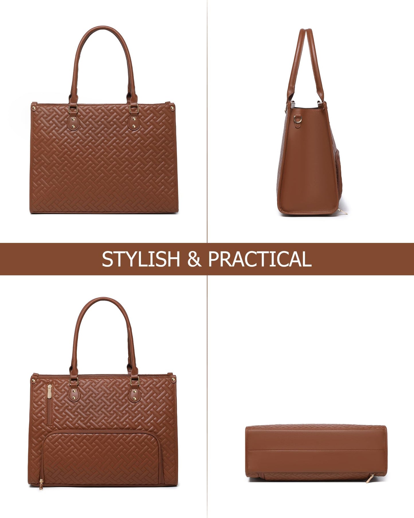 BAVERGE Lunch Tote Bag for Women, Vegan Leather 15.6” Laptop Bag with Insulated Compartment Quilted Purse for Work Teacher Nurse