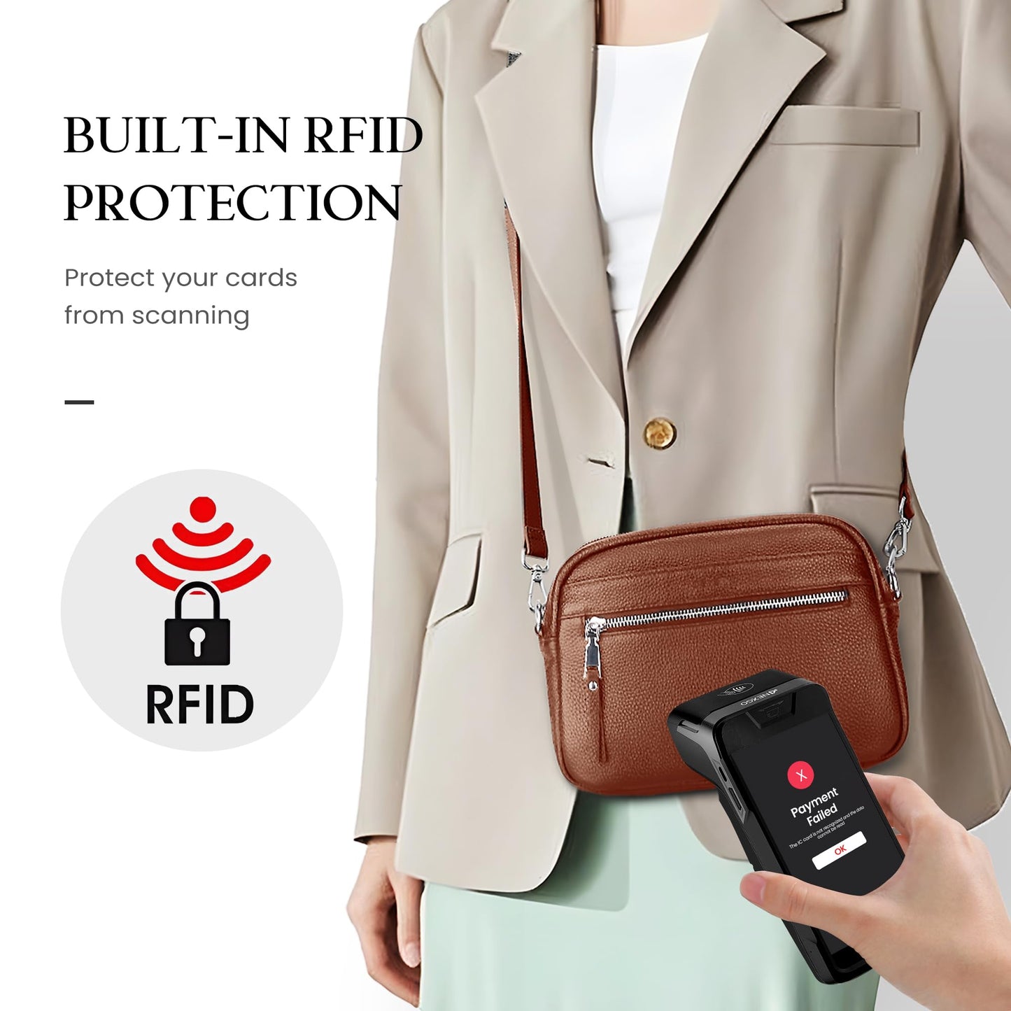 befen Genuine Leather Crossbody Bags for Women Small Camera Purses with Built in RFID Wallet Woman Shoulder Bag Handbags (Dark Brown)