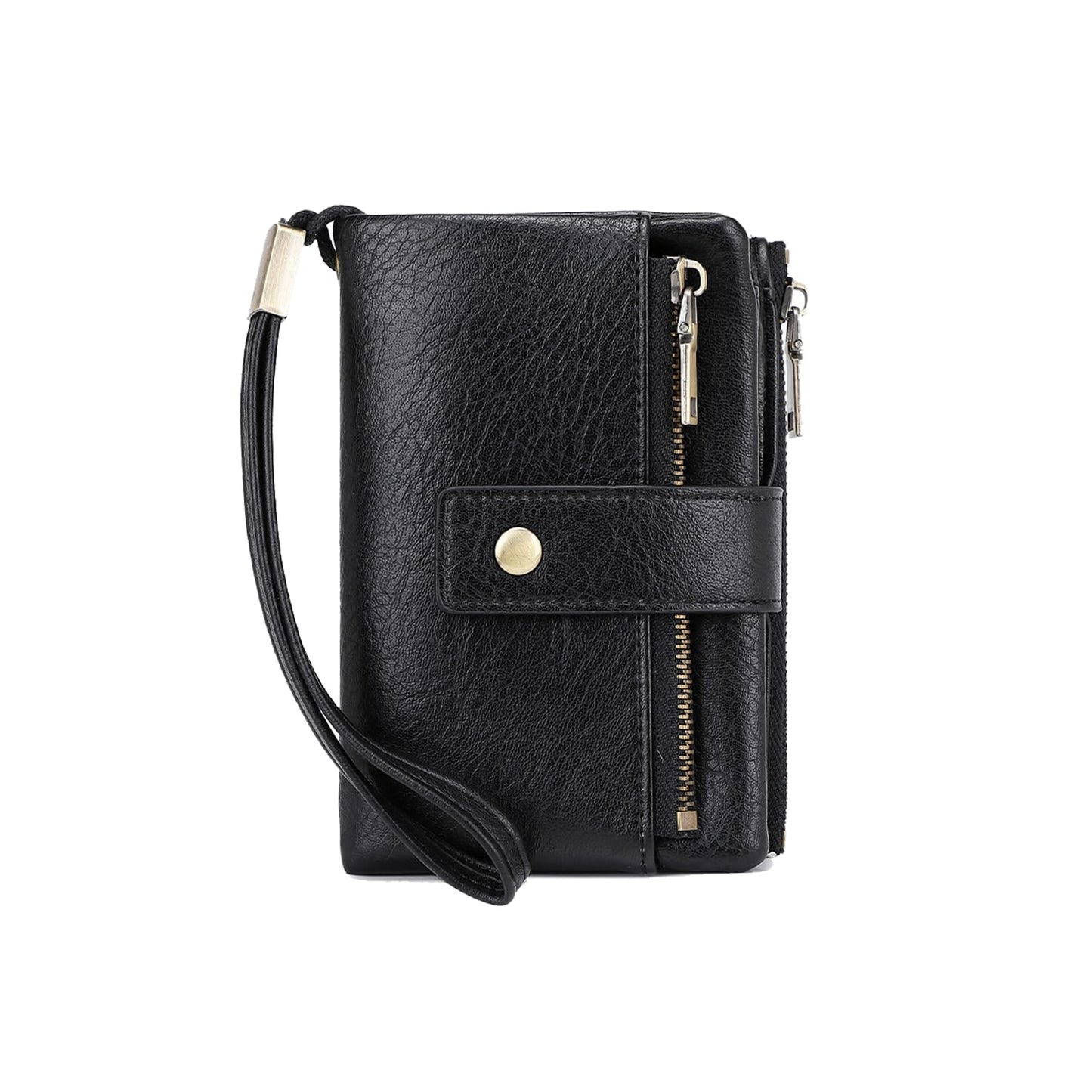 NAWHAOA Womens Wallet Small Leather RFID Blocking Tri-Fold Large Capacity Compact Card Holder With Zipper Coin Pocket 2 ID Window (Black)