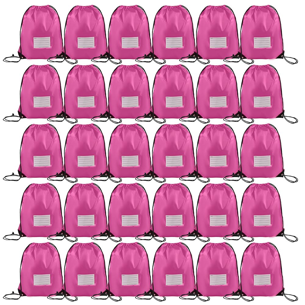 30 Pack Drawstring Bags,Bulk Draw String Backpack, Gym Sports Cinch Bag Sackpack for Women Men, Pink