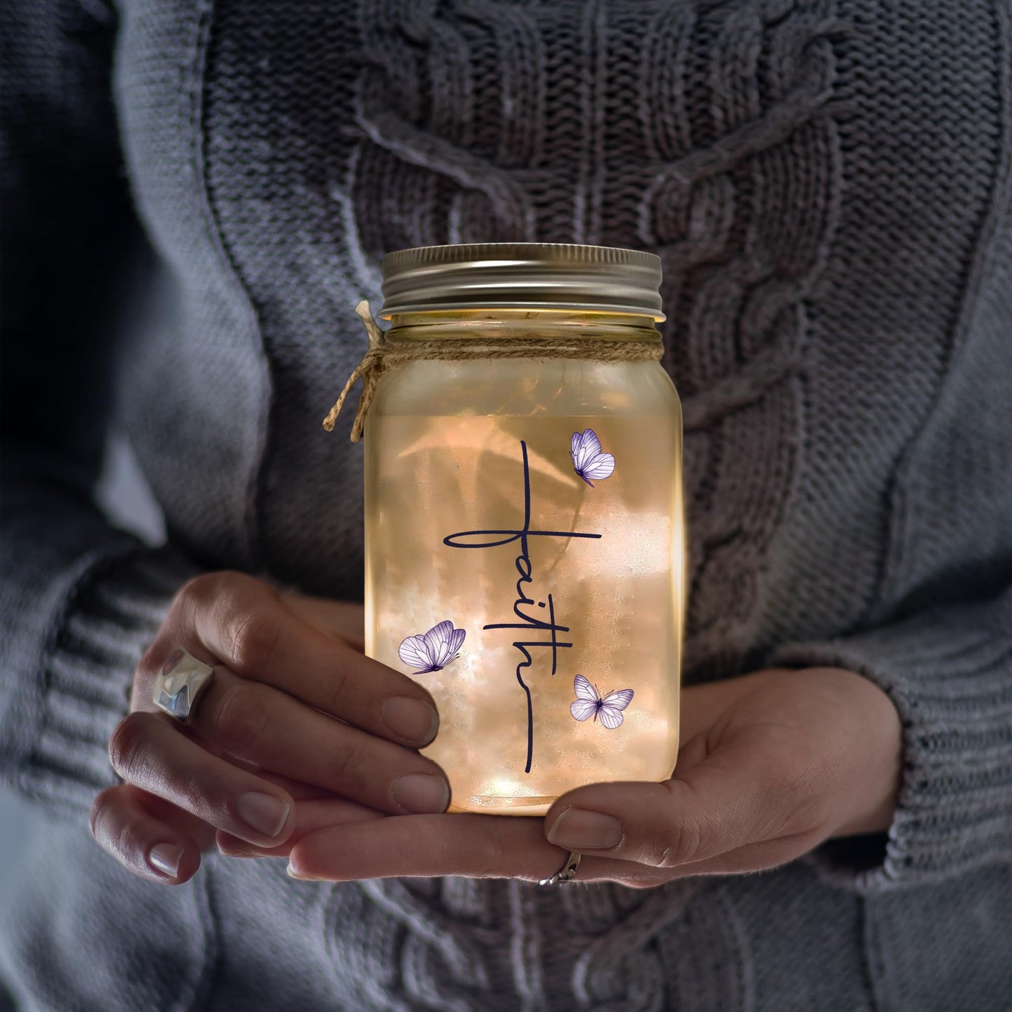 Religious Gifts for Women Christian Mason Jar Lamp - Easter Mothers Day Inspiration for Mom Bible Encouragement Gifts for Women - Faith Jar 14oz Nightlight Bible Scripture for Mom Nana Girlfriend