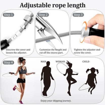 Mangodan 1LB Weighted Jump Ropes for fitness Women Men, Tangle-Free Ball Bearing Rapid Speed Skipping Jump Rope with Adjustable 9mm Cotton & PVC Cord, Aluminum Handles for MMA, Boxing, CrossFit, Weight-loss Workouts，Black