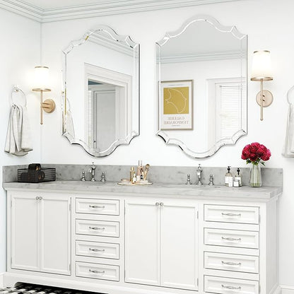 Chende Arched Wall Mirror with Beveled Edge and Glass Frame, 28" x 40" Decorative Mirror for Decor Living Room, Bathroom, Dining Room, Bedroom, Horizontal/Vertical Hanging