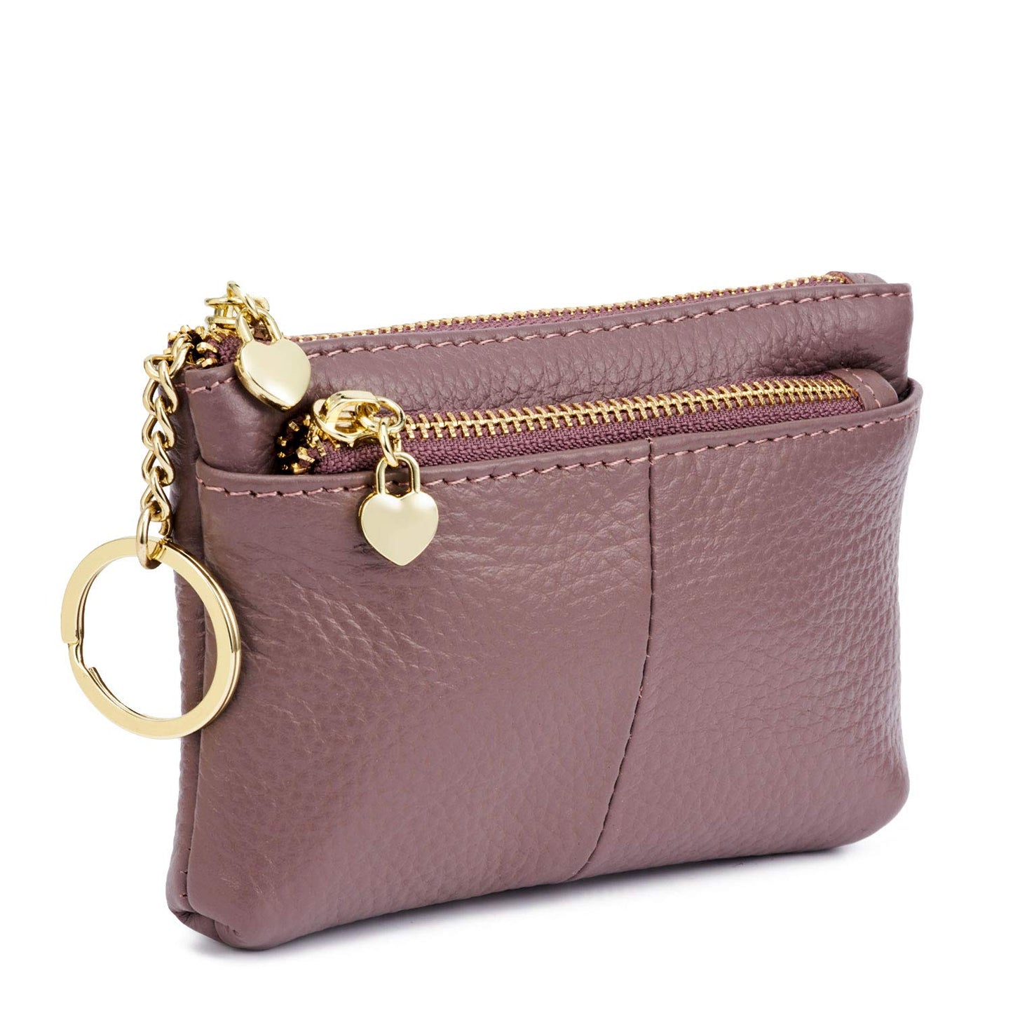 ZOOEASS Coin Purse Women Genuine Leather Zip Mini Purse With Key Ring Triple Zipper Card Holder Wallet (Purple)