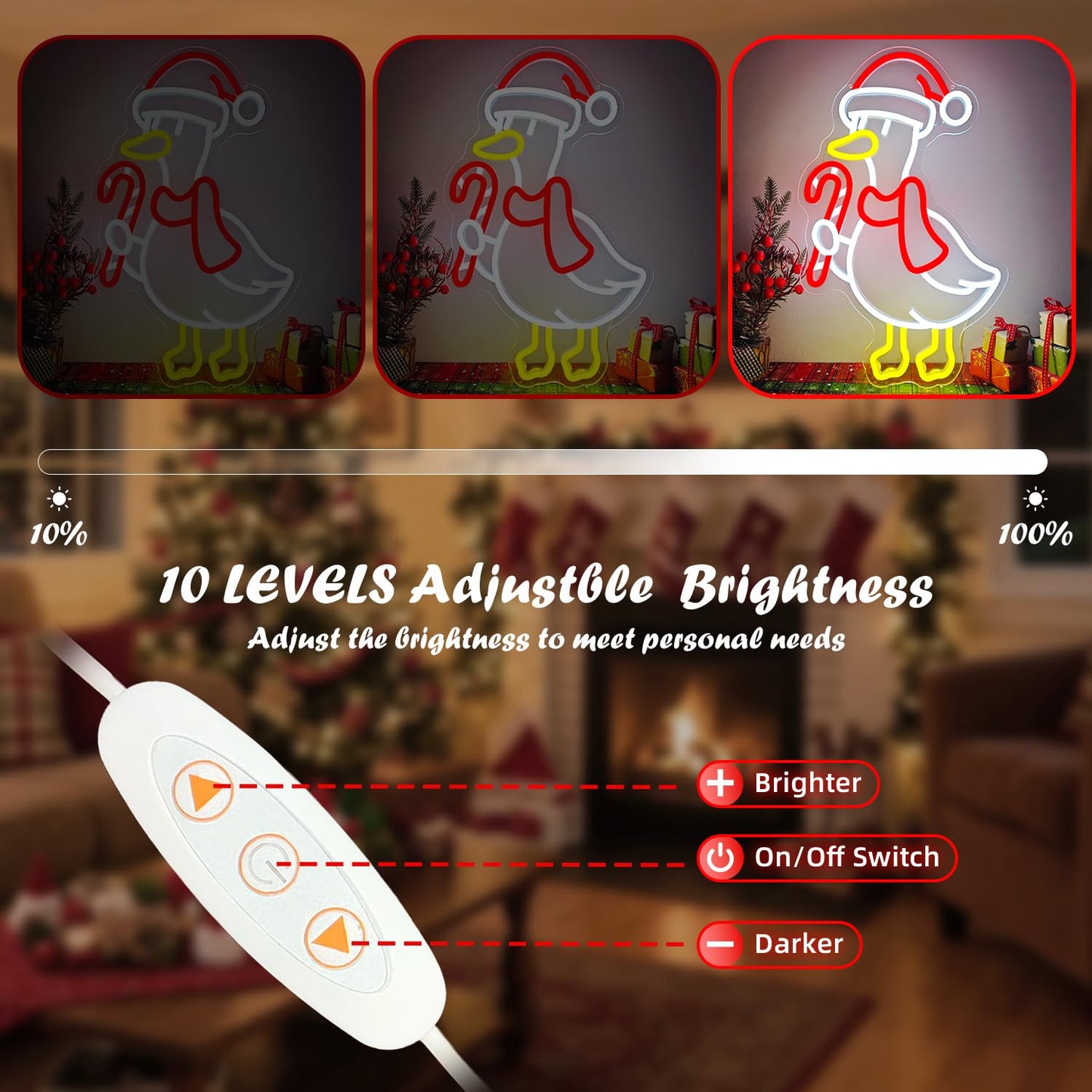 Jeanchrl Christmas Goose Neon Sign Silly Goose Neon Light Sign for Bedroom Kids Room Porch USB Powered Merry Christmas LED Sign Winter Holiday Neon Wall Decor Goose Gifts for Family Friends