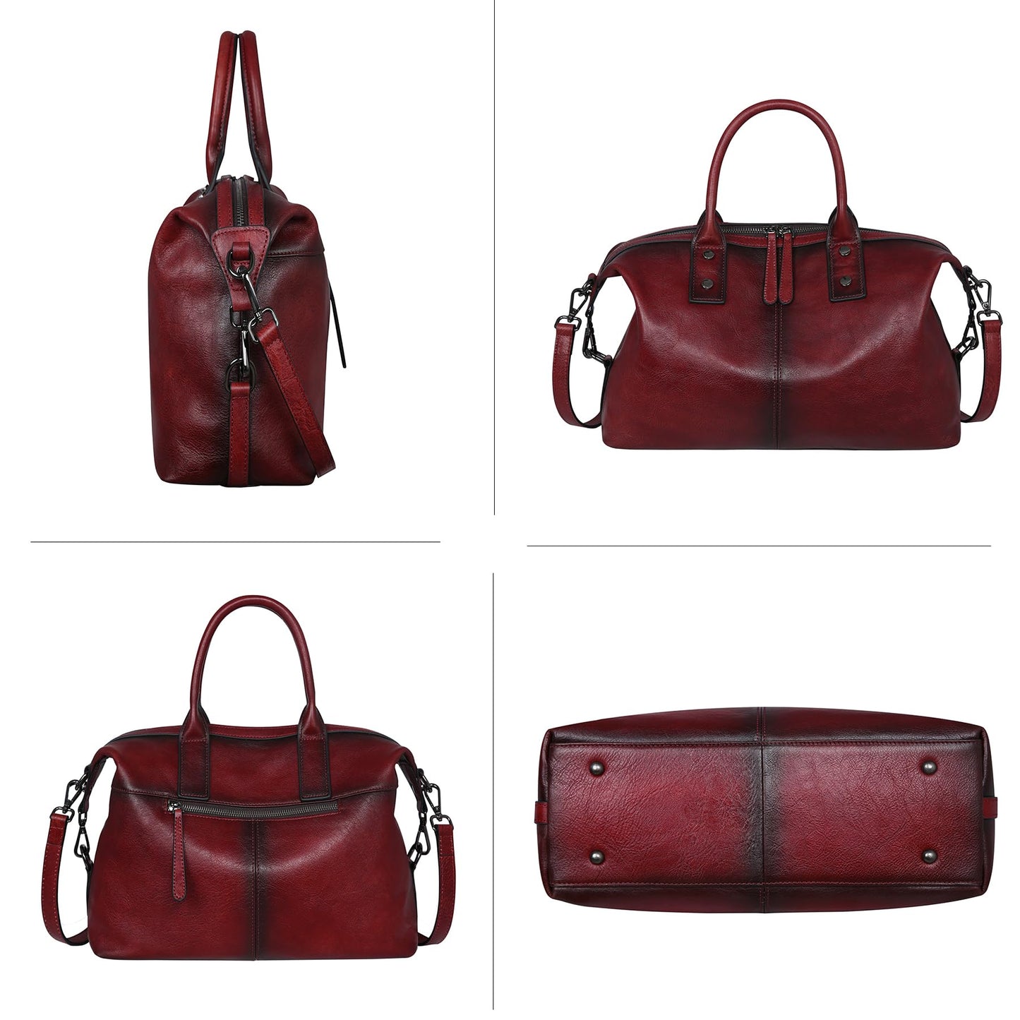 Iswee Genuine Leather Women's Red Shoulder Bag Hobo Top Handle Satchel Work Tote (Wine)