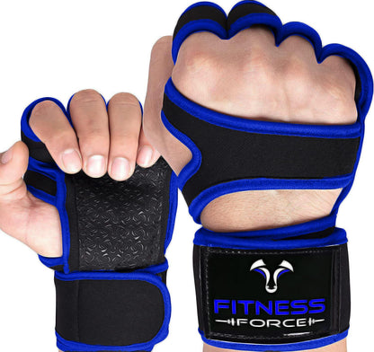 FITNESS FORCE Ventilated Weightlifting Gloves Workout Gloves for Men & Women with Built-in Wrist Wraps Fingerless Gym Gloves for Men Perfect for Exercise Fitness, Weight Lifting, Cross Training