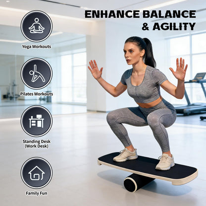 HAIZAIGUOGUO Wooden Balance Board for Adults, 350lbs Capacity Surf Balance Trainer with Anti-Slip Surface, Skateboard Snowboard Training Equipment for Core Strength & Balance Control