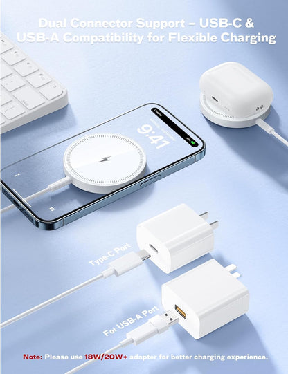 Magnetic Wireless Magsafe Charger iPhone: Fast Charging Pad for iPhone 17/16/15/14/13/12 Series & AirPods Pro 4-2, Strong Magnet, Dual Ports, Case-Friendly, Lightweight for Travel Home Office Desk