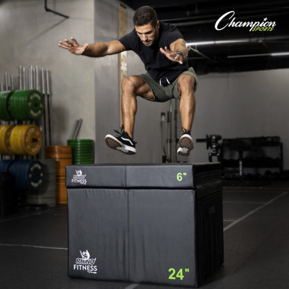 Champion Sports Foam Plyometric Box, 6 inch, Black - Durable Jump Boxes for Training with Handles, Hook and Loop Flaps - Stackable Plyo Box Jumps for Gym - Premium Cross Training Equipment