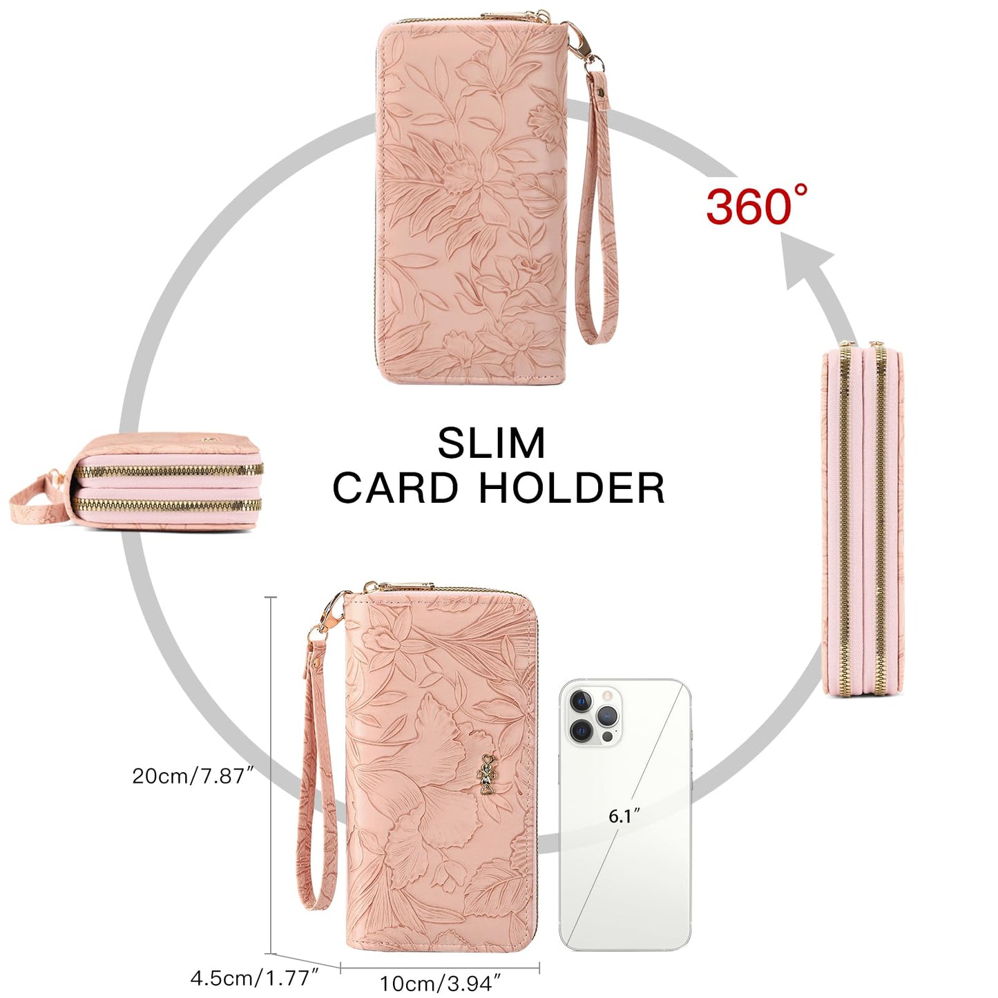 RNIEGA Wallet for Women Clutch Double Zip Around Credit Card Holder Leather Women's Wallet Large Capacity