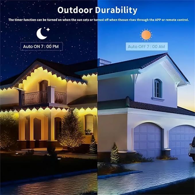 500FT Permanent Outdoor RGB Light,IP67 Waterproof Smart LED Eaves Lights with App/Remote Control,for Christmas and All Holiday Decor,Daily and Accent Lighting,House Roof and Garden Lighting