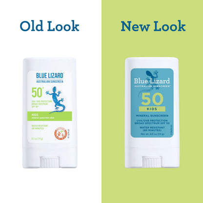 BLUE LIZARD Mineral Sunscreen Stick with Zinc Oxide SPF 50+ Water Resistant UVA/UVB Protection Easy to Apply Fragrance Free, Kids, Unscented, 0.5 oz