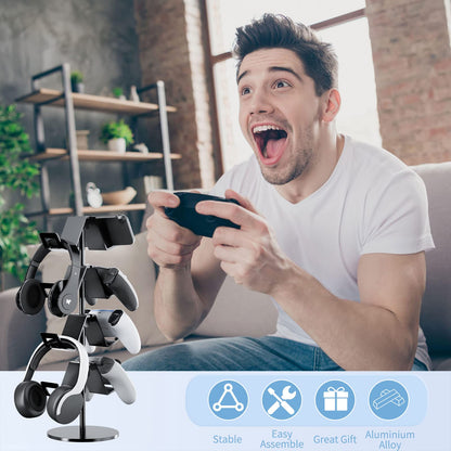 Karanava Controller Holder 4 Tier,Headphone Stand - Adjustable Headset Holder for Xbox PS5 PS4 Switch Pro - Gaming Accessories Storage for Gamer,Desk/Floor(Black)
