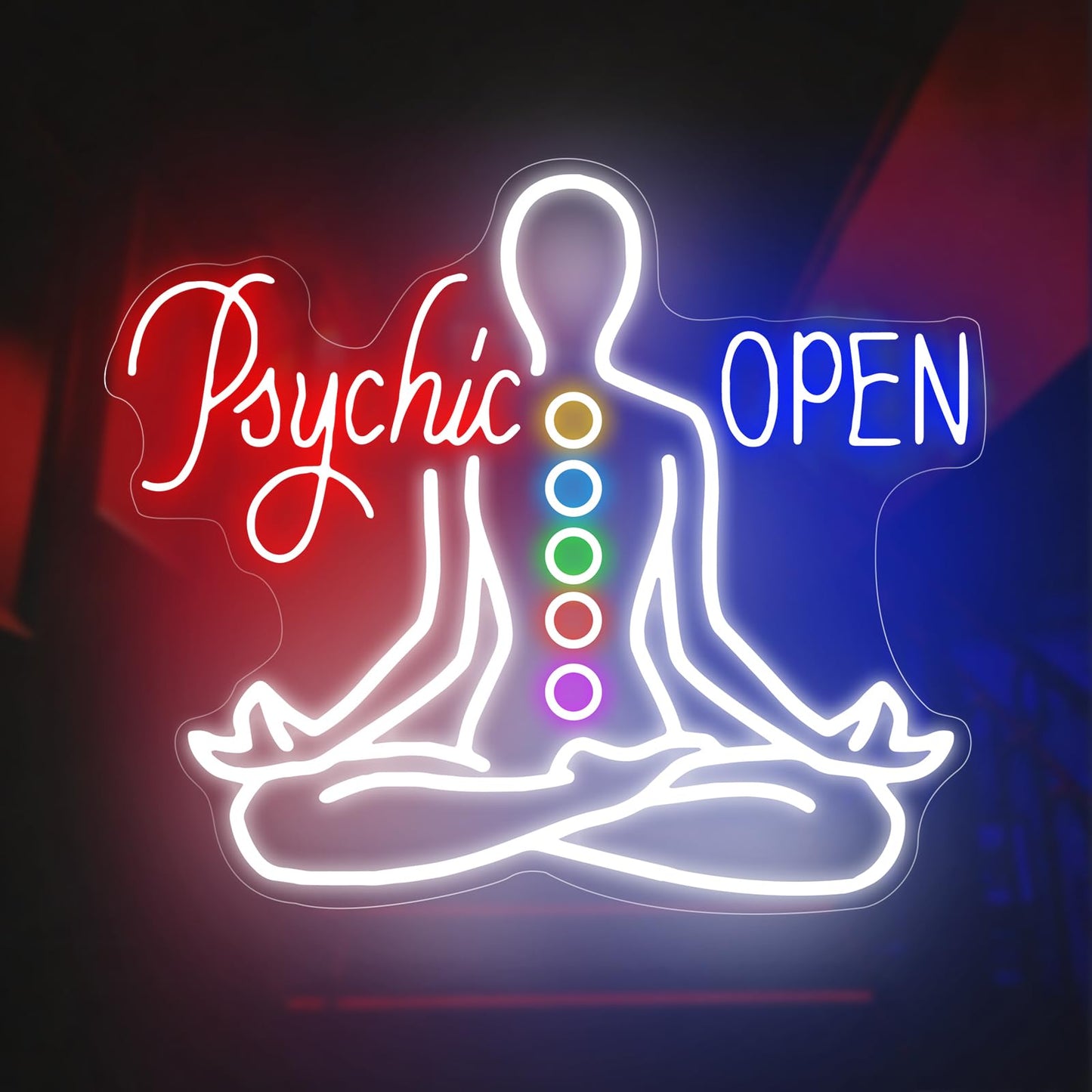 Psychic Open Neon Sign Charka Neon Light, Yoga Led Sign, Exercise Room Wall Decor, Buddha Lotus, Pilates Studio Art Meditation Room Wall Art Yoga Lover Gift, Psychic Chakras Healing Exercise, 20"*x17.3"