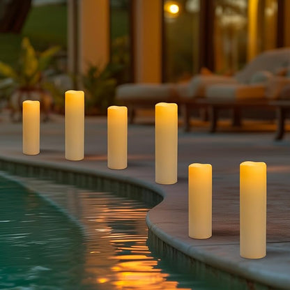 4" x 14" Ivory Large Waterproof Outdoor Flameless Candles Battery Operated LED Flickering Pillar Candles with Remote and Timer for Indoor Outdoor Lanterns, Long Lasting, Set of 2
