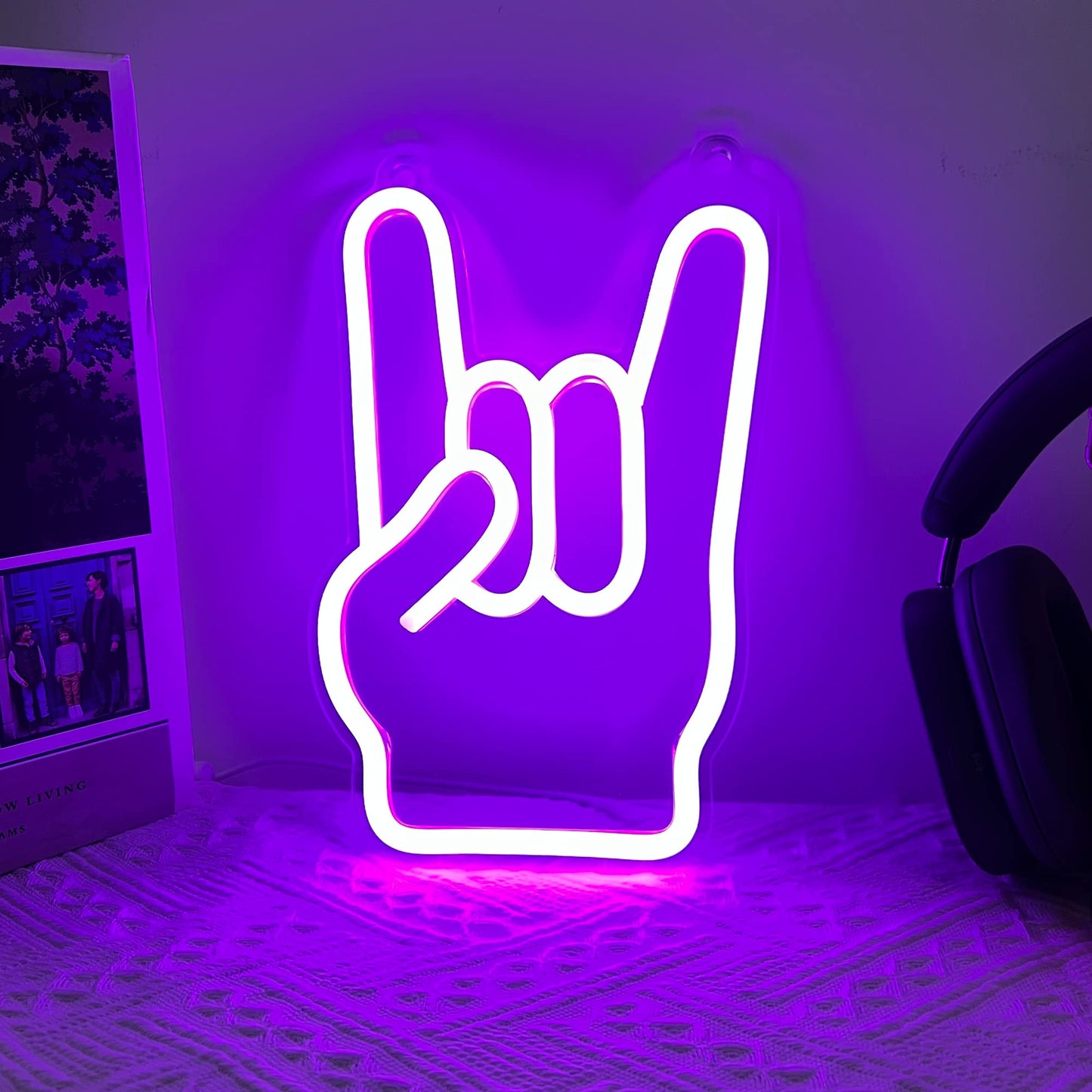 Attivolife Rock Hand Shaped Neon Light, Gamer Wall Decor LED Neon Signs with Dimmable, USB Powered for Bar Christmas Birthday Home Party Gifts