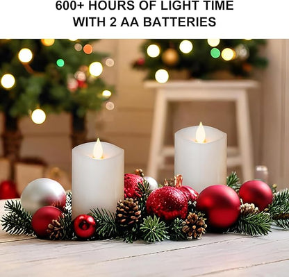 2PCS, 3 x 5 inches Flameless Candle with Remote Control, 3D Flickering Wick, Real Wax Pillar LED Candles, Battery Operated Candles,with Timer,for Holiday Home Decor,White