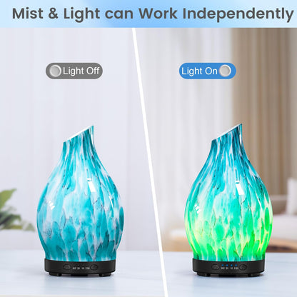 120ML Essential Oil Diffuser, 3D Glass Aromatherapy Diffuser with Auto Shut-Off and 7 Color LED Lights, Ultrasonic Mist Humidifier with 4 Timer for Home Office Bedroom (3D Fireworks)