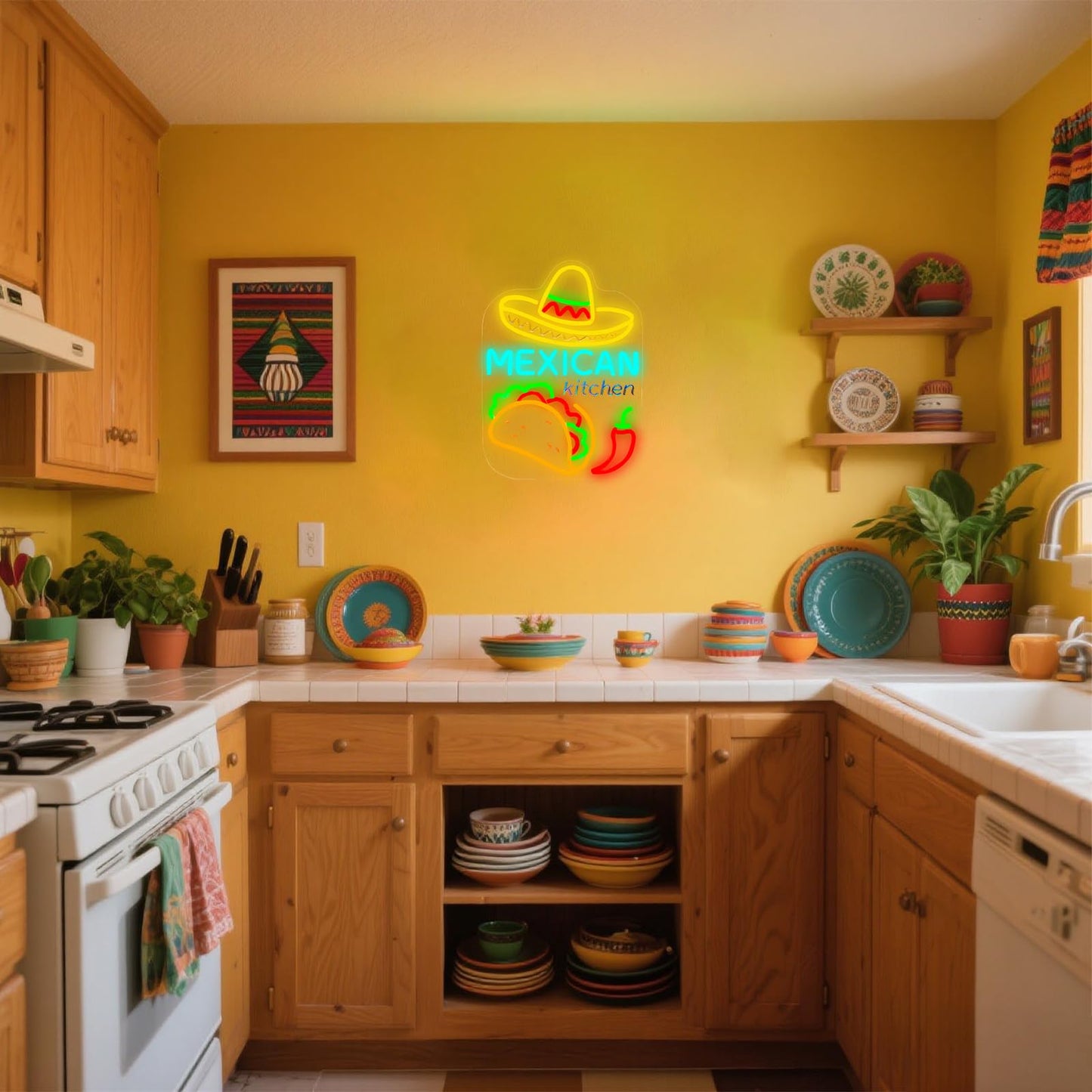 Mexican Taco Neon Sign - LED Restaurant Decor for Mexican Kitchen, Taco Party Decorations, 16.5x12" USB Wall Light - Mexican Food Gifts for Restaurants & Homes