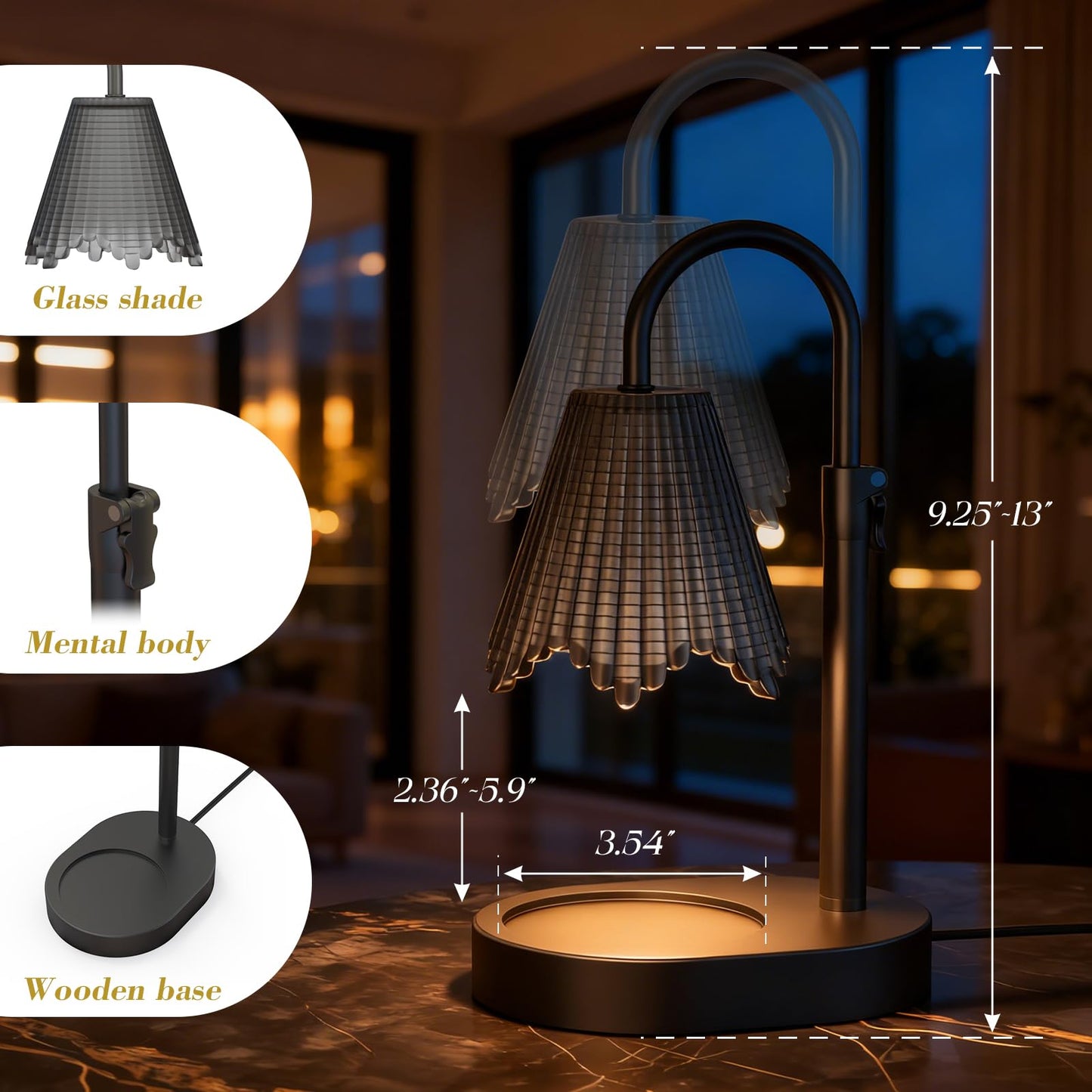 WYghyronic Candle Warmer Lamp with Timer & Dimmable 4-Level Brightness - Adjustable Height,for New Home Bedroom, Gifts for Women (Black2)