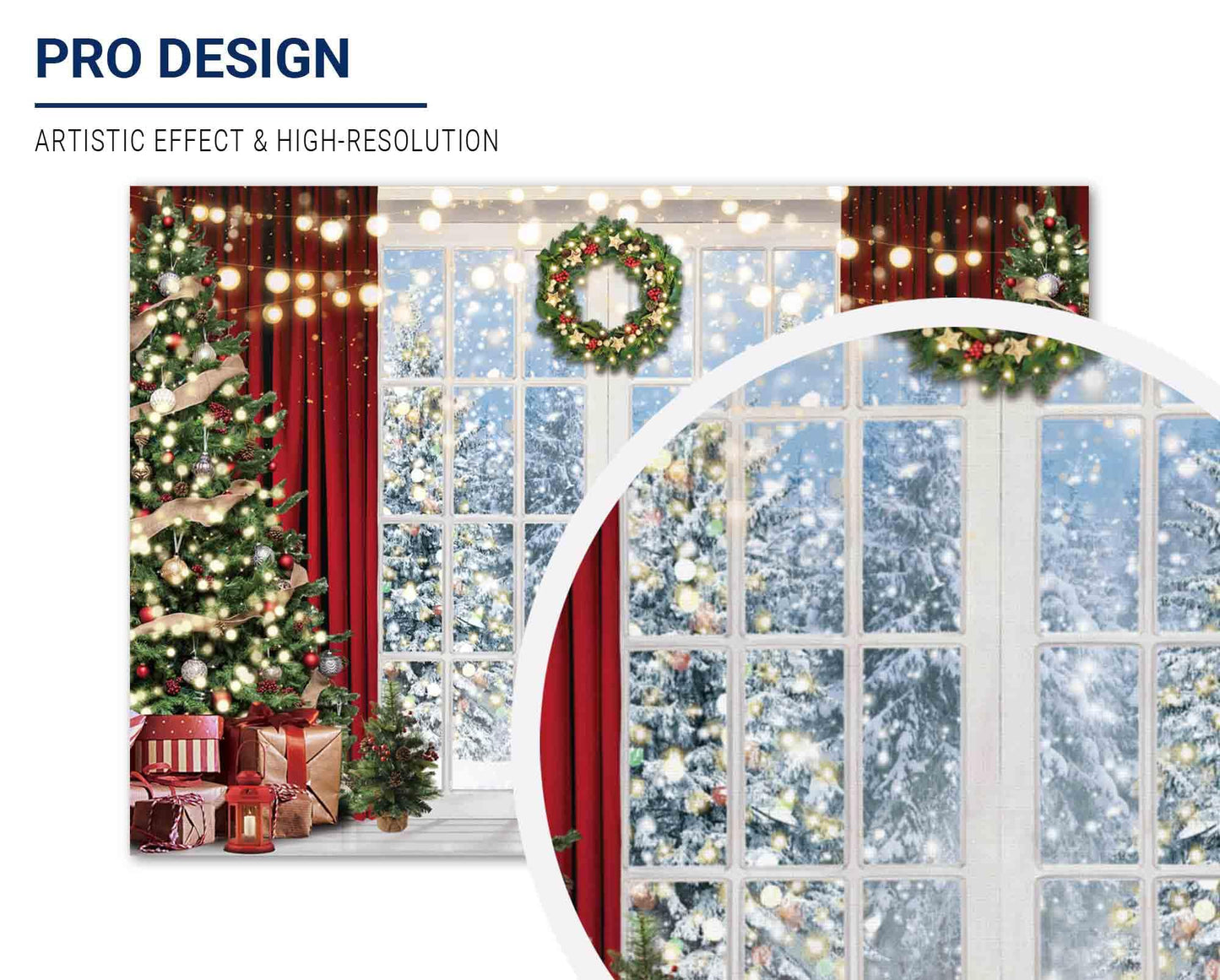 Allenjoy 82" x 59" Christmas Window Backdrop for Photography Winter Merry Xmas Tree Background Snow Holiday Photobooth Portrait Party Banner Festival Photo Studio Props Supplies