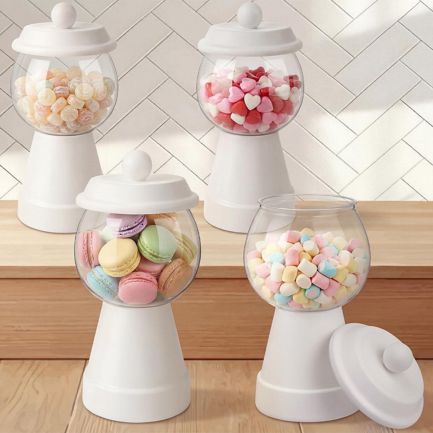Thyle 4 Pcs Terra Cotta Candy Jar with Lid 8.7x4.3 Ceramic Cookie Jar Red Blue Green Yellow Fishbowl Food Storage for Birthday Cartoon Game Night Christmas Party Table Centerpiece DIY Gift(White)