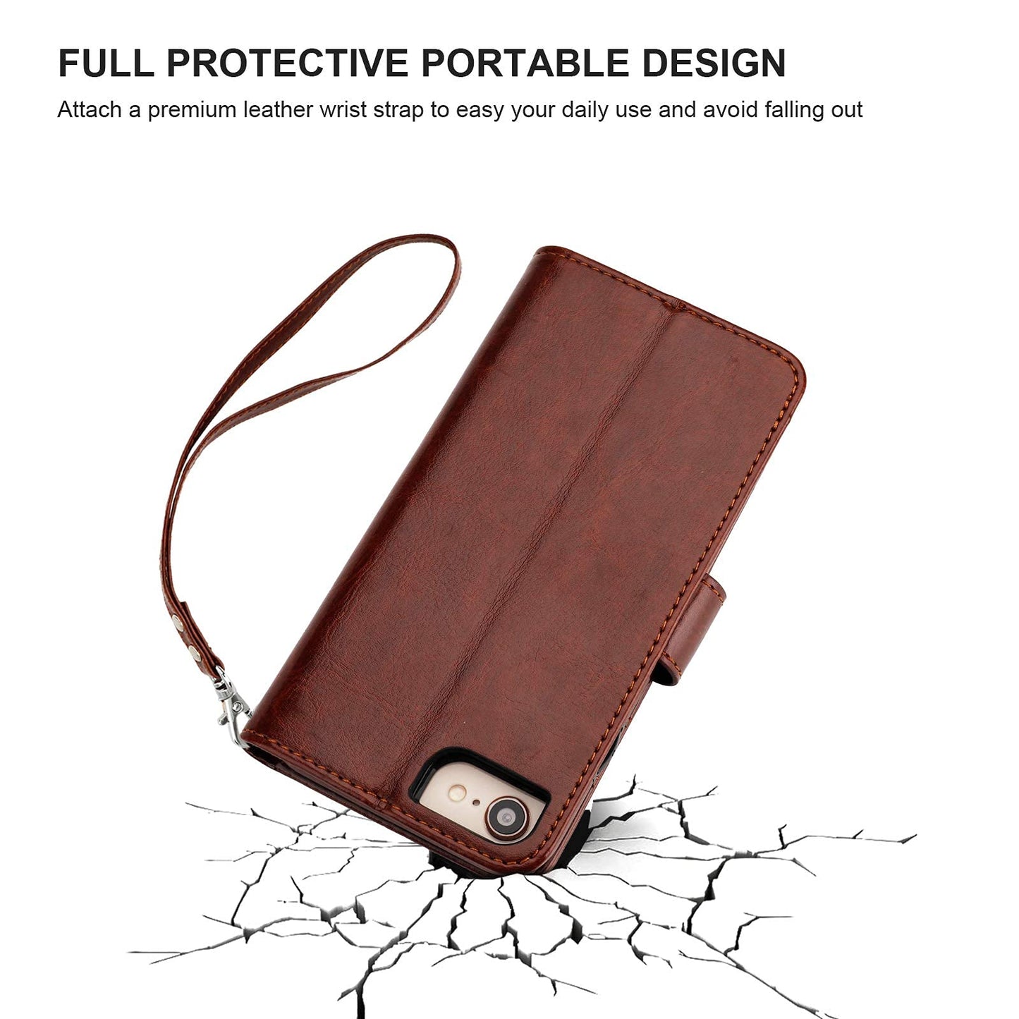 Bocasal for iPhone SE (2022)/SE (2020)/8/7 Wallet Case with Card Holder PU Leather Magnetic Detachable Kickstand Shockproof Wrist Strap Removable Flip Cover for iPhone 7/8/SE2/SE3 4.7 inch (Brown)