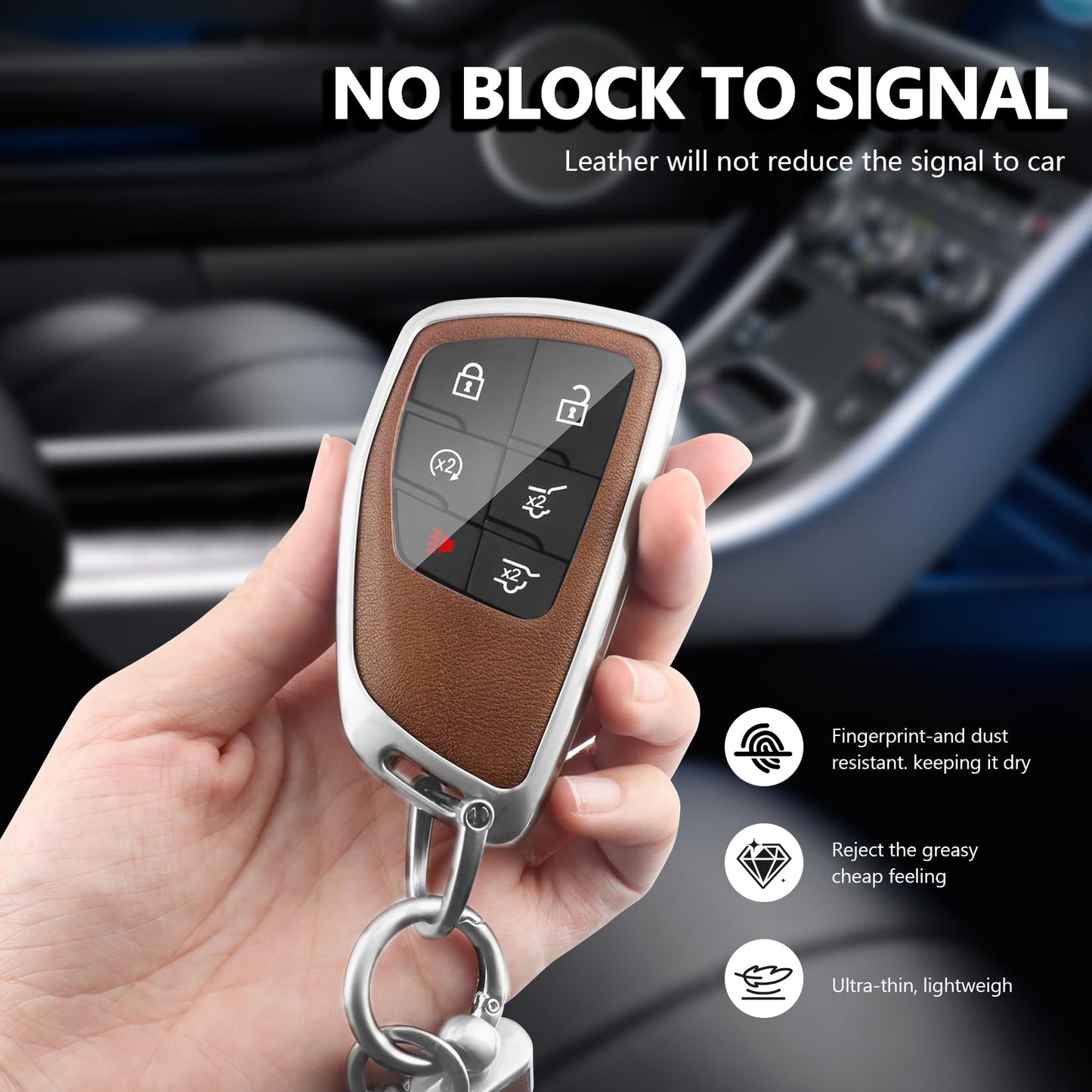 HEKBRYN for Chevy Key Fob Cover PU Leather, 3/4/5/6 Button Heavy Duty Car Key Case for Chevy 2022 2023 2024 2025 2026 GMC Sierra 1500 Suburban Tahoe Yukon Denali Silverado 2500HD(Silver-Brown)