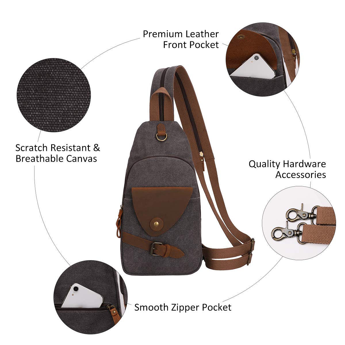 KL928 Canvas Sling Bag Crossbody Backpack Shoulder Casual Rucksack for Men Women,Dark Dray