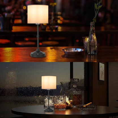 Rechargeable Cordless LED Table Lamp Fabric Shade Desk Lamp, 3-Level Dimmable Touch Control, 5200mAh, Patio Table Lamp, Bedside Night Lamp, Ambient Light for Restaurant.(Black)