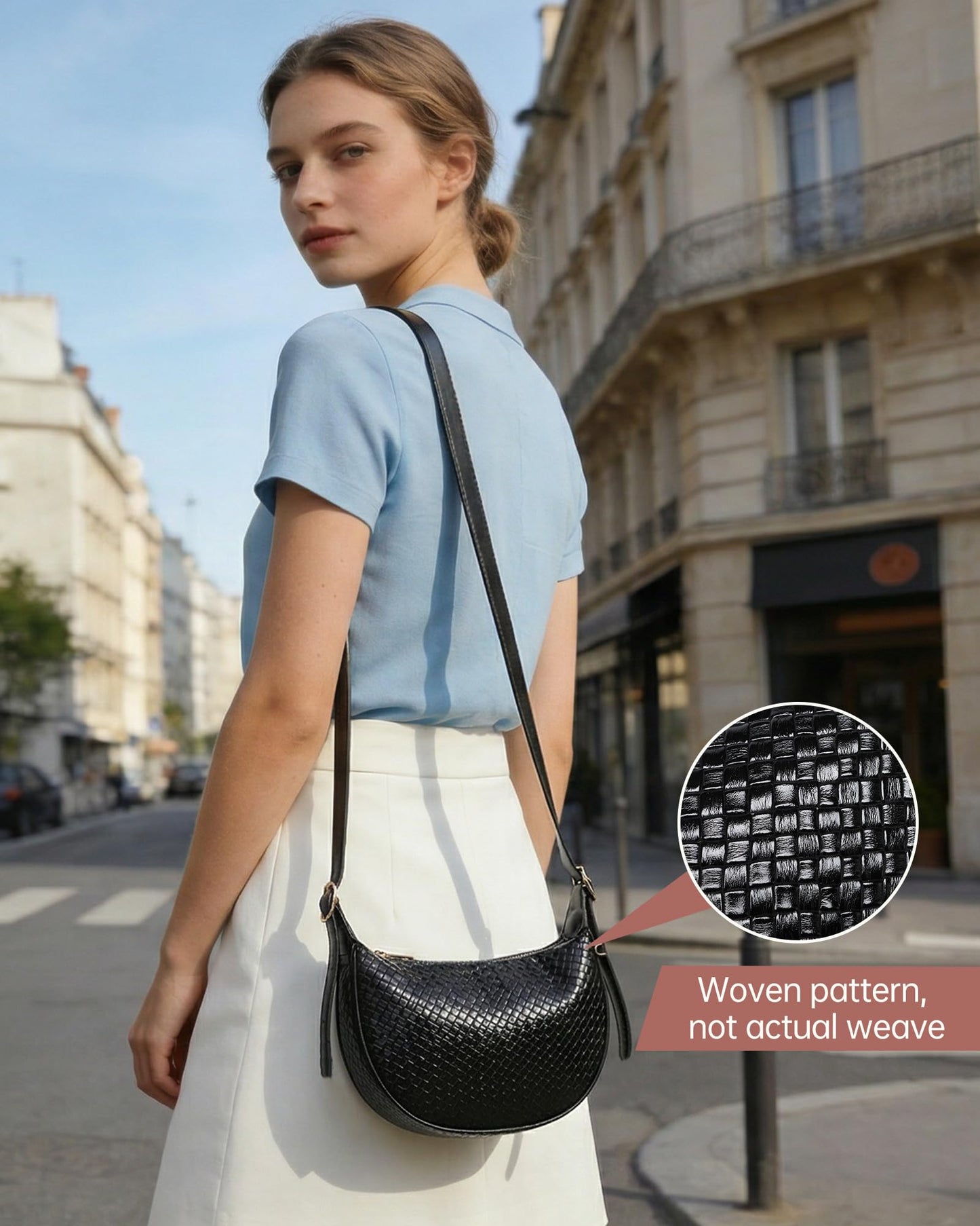 Purses for Women Woven Crescent Shoulder Bag 2PC Vegan Leather Hobo Crossbody Handbag with Small Matching Bag