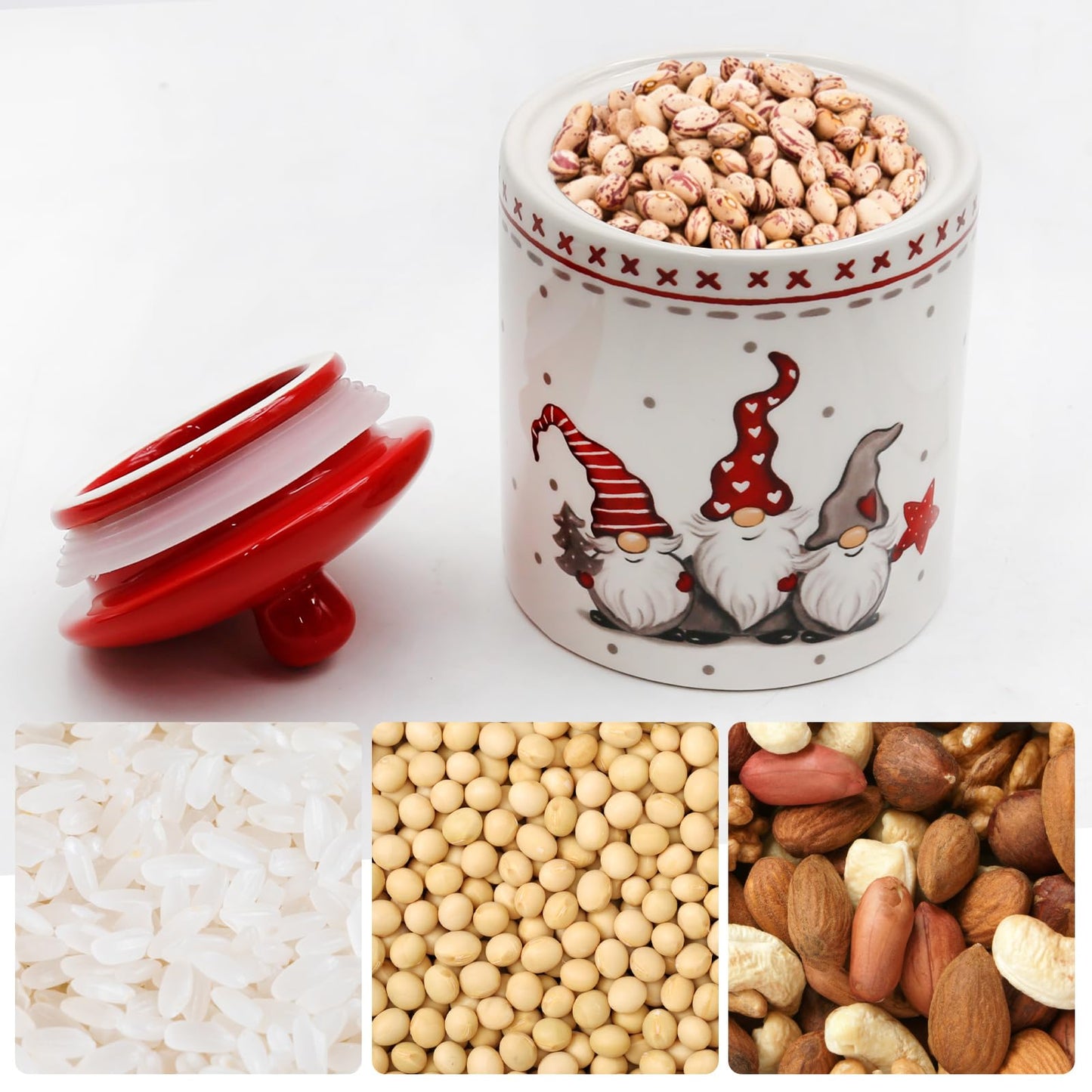 Hoypeyfiy Christmas Cookie Jars Ceramic Christmas Candy Jar with Lid, Food Canister Candy Storage For Holiday Christmas Decoration Kitchen Countertop Christmas Party Favor