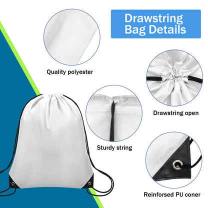 Grneric 48Pcs Drawstring Backpack Bulk Cinch Bag, Polyester Drawstring Bags for Gym Yoga Beach Camping Party(White)