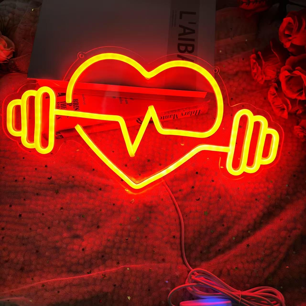 GYM neon sign Dumbbell neon light,Fitness Neon Sign Gym Wall Sign Gym Open Wall Art Decor Gift for Her, Christmas Gift, Bedroom Neon Sign