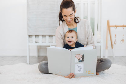 Pearhead Linen Memory Book for Baby Boy or Girl, First 5 Year Baby Book, Monthly Milsetone Scrapbook and Photo Album, My Baby Book