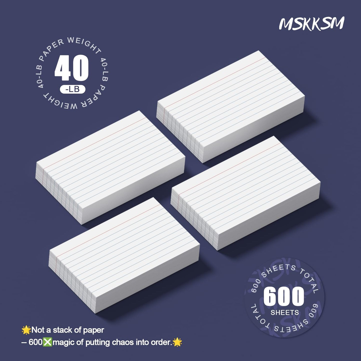 Index Cards 3x5 Inch - 600 Count, Ruled Index Flash Cards for Studying, Lined Index Note Cards 3x5 Flashcards, Notecards 3 x 5 Lined Small Index Cards Ruled White 3x5 Cards for Office, School, Home