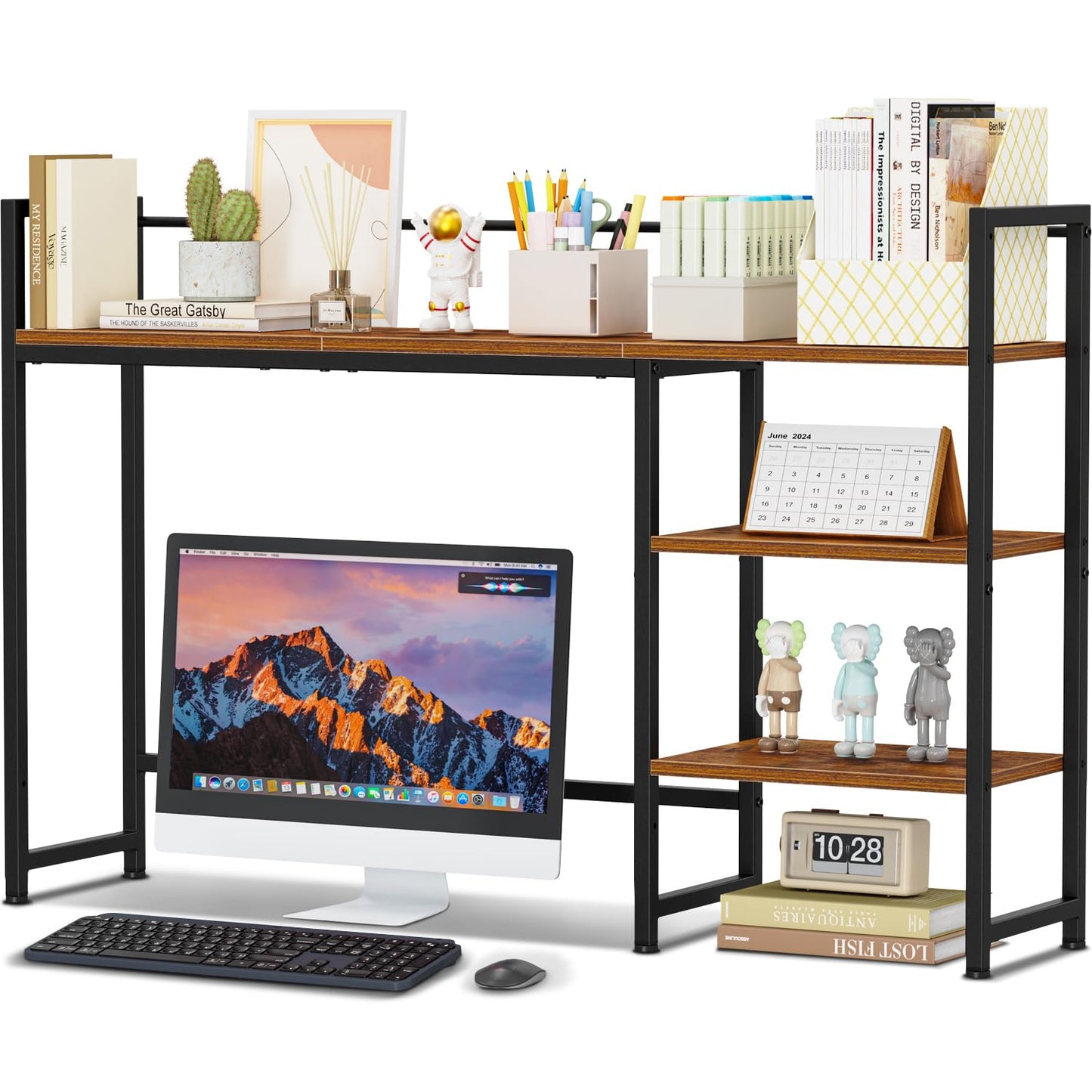 Snughome Desk Shelf, 44.9" Large Desktop Organizer Shelf, Desk Hutch for Computer Monitor, 4 Tier Desk Top Display Rack, Wood Desktop Bookshelf Storage Rack for Home Office Dorm
