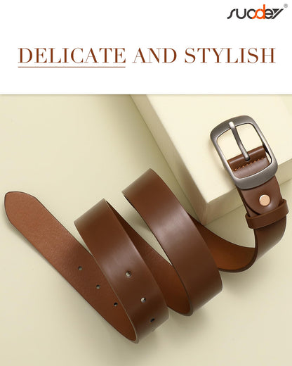 SUOSDEY Women Belts For Jeans Dresses Pants Ladies Light Coffee Belt Leather Waist Belt with Elegant Buckle Width 1.3"