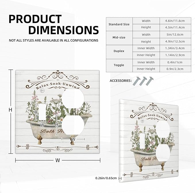 Decorative Light Switch Cover Plate Rustic Farmhouse Wooden Board Botanical Flower 2 Gang Outlet Covers 1 Toggle 1 Duplex Wall Plate Decorate Electrical Switch Plate Covers for Bathroom Home