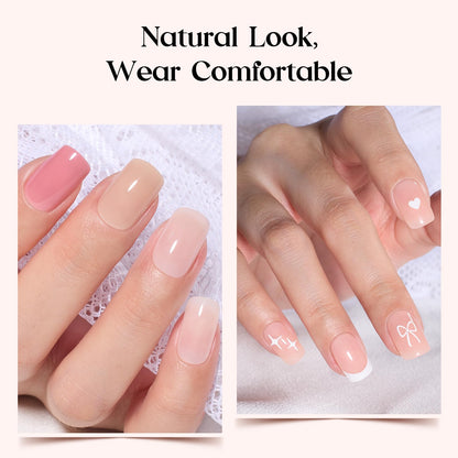 Beetles Press on Nails Kit 720Pcs 24 Colors, Press on Nails Short Almond Glossy Matte Glitter With Nail Glue & Nail Tabs Stickers, Natural Fit Lightweight Fake Nails Kit Art For Women Girls