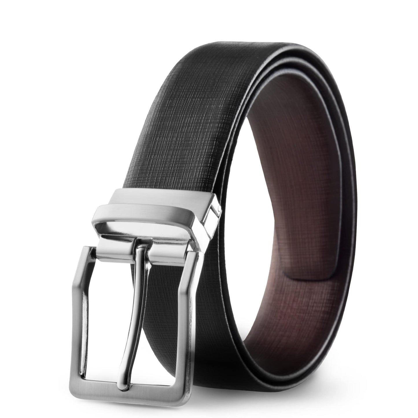 Prospero Comfort - Reversible Belts for Men, Italian Top-Grain Leather Belt for Men, 2-Toned Men’s Belts, Men’s Belt for Casual Wear, 35mm Dress Belt, Criss Cross Brown and Black Belt Men’s Size 32