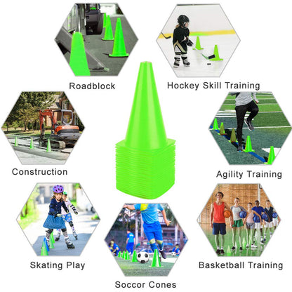 Fragraim 9 Inch Plastic Training Traffic Cones, Sport Cones, Agility Field Marker Cones for Soccer Basketball Football Drills Training, Outdoor Activity or Events - Set of 24, Green