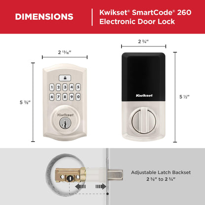 Kwikset SmartCode 260 Keyless Entry Electronic Keypad Deadbolt Door Lock with Auto-Lock, Custom User Codes, Advanced Security in Satin Nickel Contemporary
