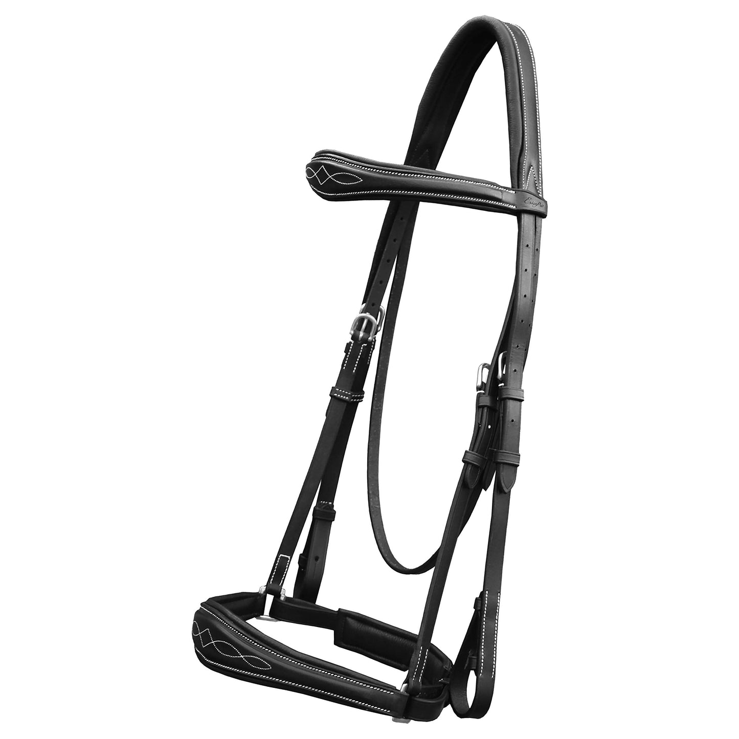 Exion Dressage Bridle for Horses – Anatomical Leather Bridle with Padded Noseband & Browband | Includes Web Reins with Hand Stoppers | Black & Brown | Cob, Full, Pony & Warmblood Sizes