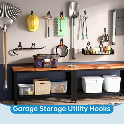 GeeWatom 2 Pack Garage Storage Utility Hooks，Garage Garden Tool Organizer，Steel Wall Mount Hooks, Garden Small U Hooks (Black)