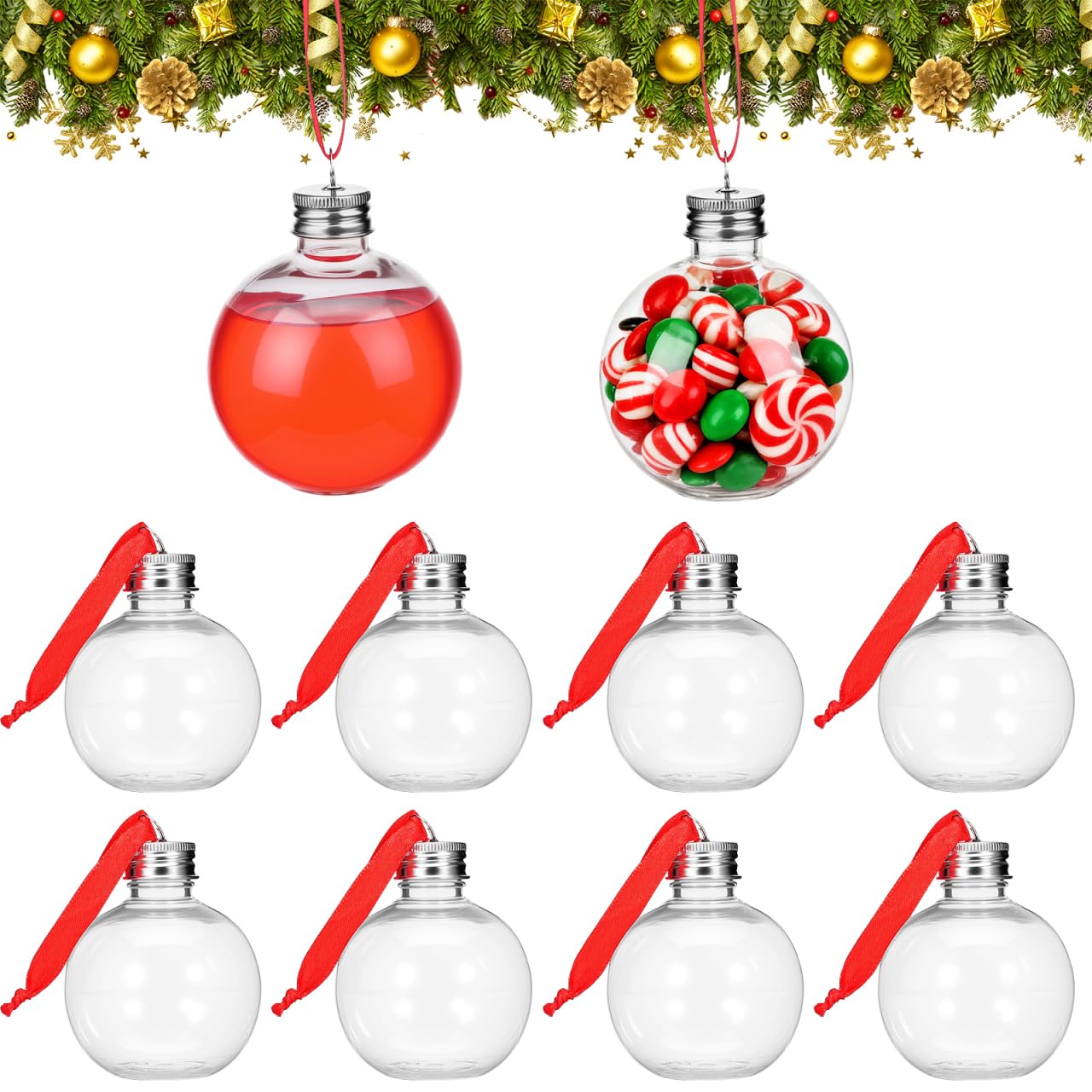 Healifty Clear Christmas Drink Balls 10pcs Fillable Christmas Tree Hanging Decorations Water Juice Bottle Bulbs Party