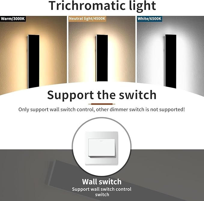 Outdoor Modern Wall Lights, 31.4inch Exterior Wall Sconces, 3 Color Lights 3000K/4500K/6000K, Black Minimalist, IP65 Waterproof, Linear Long Wall Mount Lamps for House, Patio, Garages